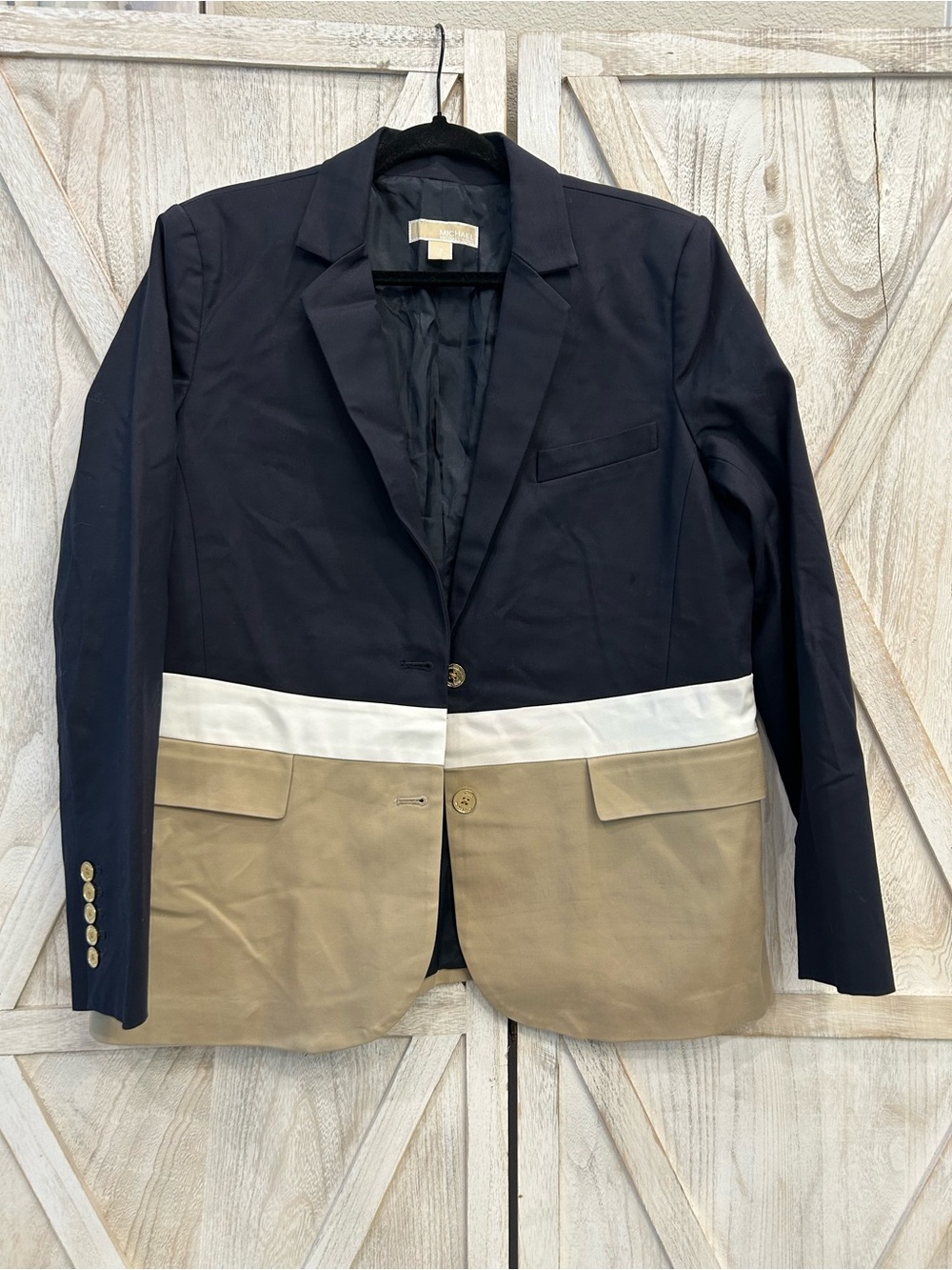 Michael Kors Navy, Tan & Cream Colorblock Blazer